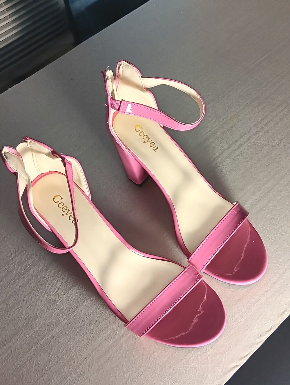Women’s Pink Block Heel Ankle-Strap Sandals
